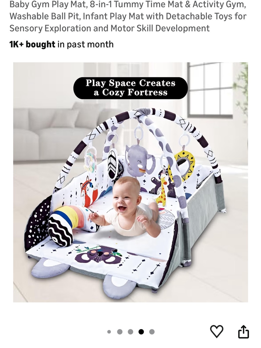 Grey & White Baby Activity Gym Play Mat with Hanging Toys